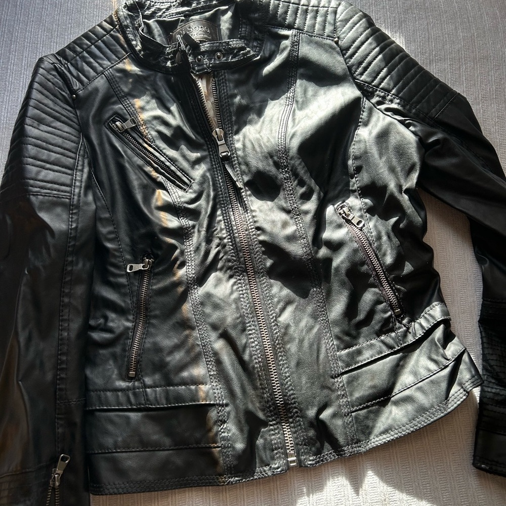 Ci Sono Black Leather Jacket for Women